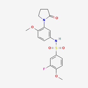 molecular formula C18H19FN2O5S B2835021 3-fluoro-4-methoxy-N-(4-methoxy-3-(2-oxopyrrolidin-1-yl)phenyl)benzenesulfonamide CAS No. 953206-87-6
