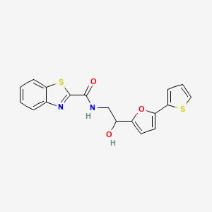 molecular formula C18H14N2O3S2 B2835031 N-{2-hydroxy-2-[5-(thiophen-2-yl)furan-2-yl]ethyl}-1,3-benzothiazole-2-carboxamide CAS No. 2320544-56-5