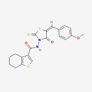 molecular formula C20H18N2O3S3 B2835034 N-[(5E)-5-[(4-methoxyphenyl)methylidene]-4-oxo-2-sulfanylidene-1,3-thiazolidin-3-yl]-4,5,6,7-tetrahydro-1-benzothiophene-3-carboxamide CAS No. 782456-78-4