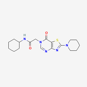 molecular formula C18H25N5O2S B2835064 N-cyclohexyl-2-(7-oxo-2-(piperidin-1-yl)thiazolo[4,5-d]pyrimidin-6(7H)-yl)acetamide CAS No. 1223956-06-6