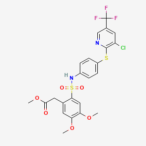 molecular formula C23H20ClF3N2O6S2 B2835087 methyl 2-{2-[(4-{[3-chloro-5-(trifluoromethyl)pyridin-2-yl]sulfanyl}phenyl)sulfamoyl]-4,5-dimethoxyphenyl}acetate CAS No. 1024317-10-9