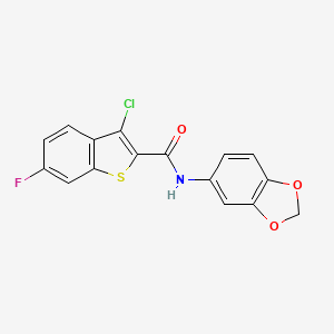molecular formula C16H9ClFNO3S B2835097 N-(1,3-benzodioxol-5-yl)-3-chloro-6-fluoro-1-benzothiophene-2-carboxamide CAS No. 314022-11-2
