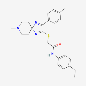 molecular formula C25H30N4OS B2835101 N-(4-ethylphenyl)-2-((8-methyl-3-(p-tolyl)-1,4,8-triazaspiro[4.5]deca-1,3-dien-2-yl)thio)acetamide CAS No. 1189944-08-8