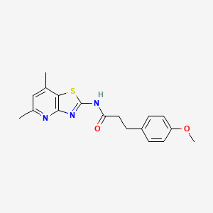 molecular formula C18H19N3O2S B2835124 N-(5,7-dimethylthiazolo[4,5-b]pyridin-2-yl)-3-(4-methoxyphenyl)propanamide CAS No. 1021020-45-0