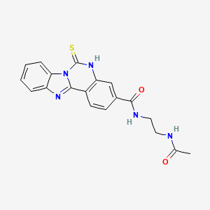 molecular formula C19H17N5O2S B2835128 N-[2-({9-sulfanylidene-8,10,17-triazatetracyclo[8.7.0.0^{2,7}.0^{11,16}]heptadeca-1(17),2,4,6,11(16),12,14-heptaen-5-yl}formamido)ethyl]acetamide CAS No. 688792-52-1