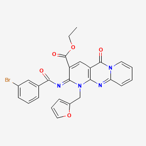molecular formula C26H19BrN4O5 B2835153 ethyl 6-(3-bromobenzoyl)imino-7-(furan-2-ylmethyl)-2-oxo-1,7,9-triazatricyclo[8.4.0.03,8]tetradeca-3(8),4,9,11,13-pentaene-5-carboxylate CAS No. 534579-93-6