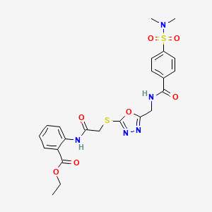 molecular formula C23H25N5O7S2 B2835167 ethyl 2-(2-((5-((4-(N,N-dimethylsulfamoyl)benzamido)methyl)-1,3,4-oxadiazol-2-yl)thio)acetamido)benzoate CAS No. 921045-62-7