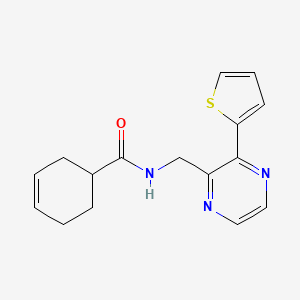 molecular formula C16H17N3OS B2835174 N-((3-(thiophen-2-yl)pyrazin-2-yl)methyl)cyclohex-3-enecarboxamide CAS No. 2034612-57-0