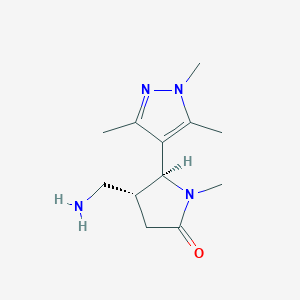 molecular formula C12H20N4O B2835180 rac-(4R,5S)-4-(aminomethyl)-1-methyl-5-(trimethyl-1H-pyrazol-4-yl)pyrrolidin-2-one, trans CAS No. 1909294-84-3