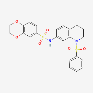 molecular formula C23H22N2O6S2 B2835228 N-[1-(benzenesulfonyl)-1,2,3,4-tetrahydroquinolin-7-yl]-2,3-dihydro-1,4-benzodioxine-6-sulfonamide CAS No. 950474-90-5