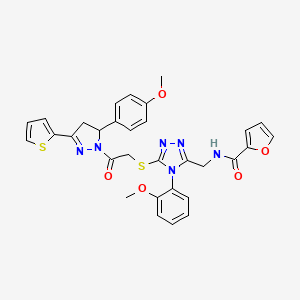 molecular formula C31H28N6O5S2 B2835254 N-{[4-(2-methoxyphenyl)-5-({2-[5-(4-methoxyphenyl)-3-(thiophen-2-yl)-4,5-dihydro-1H-pyrazol-1-yl]-2-oxoethyl}sulfanyl)-4H-1,2,4-triazol-3-yl]methyl}furan-2-carboxamide CAS No. 393586-09-9