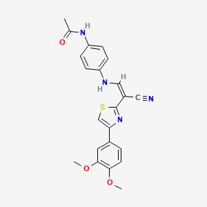 molecular formula C22H20N4O3S B2835280 N-(4-{[(1Z)-2-cyano-2-[4-(3,4-dimethoxyphenyl)-1,3-thiazol-2-yl]eth-1-en-1-yl]amino}phenyl)acetamide CAS No. 373610-45-8