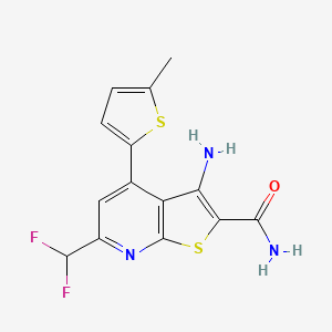 molecular formula C14H11F2N3OS2 B2835281 3-Amino-6-(difluoromethyl)-4-(5-methylthiophen-2-yl)thieno[2,3-b]pyridine-2-carboxamide CAS No. 832740-46-2