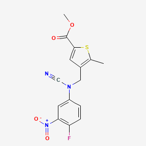 molecular formula C15H12FN3O4S B2835363 Methyl 4-{[cyano(4-fluoro-3-nitrophenyl)amino]methyl}-5-methylthiophene-2-carboxylate CAS No. 1444593-25-2