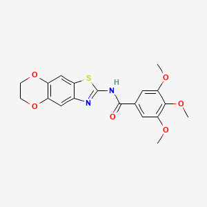 molecular formula C19H18N2O6S B2835399 N-{10,13-dioxa-4-thia-6-azatricyclo[7.4.0.0^{3,7}]trideca-1,3(7),5,8-tetraen-5-yl}-3,4,5-trimethoxybenzamide CAS No. 892855-45-7