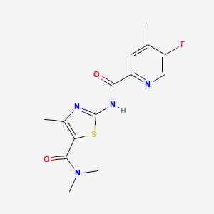 molecular formula C14H15FN4O2S B2835414 N-[5-(dimethylcarbamoyl)-4-methyl-1,3-thiazol-2-yl]-5-fluoro-4-methylpyridine-2-carboxamide CAS No. 2415461-87-7