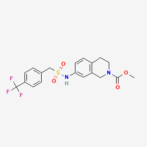 molecular formula C19H19F3N2O4S B2835417 methyl 7-((4-(trifluoromethyl)phenyl)methylsulfonamido)-3,4-dihydroisoquinoline-2(1H)-carboxylate CAS No. 1448075-30-6