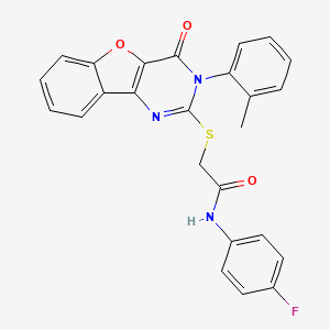 molecular formula C25H18FN3O3S B2835428 N-(4-fluorophenyl)-2-((4-oxo-3-(o-tolyl)-3,4-dihydrobenzofuro[3,2-d]pyrimidin-2-yl)thio)acetamide CAS No. 895649-25-9