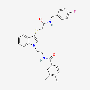 molecular formula C28H28FN3O2S B2835436 N-(2-(3-((2-((4-fluorobenzyl)amino)-2-oxoethyl)thio)-1H-indol-1-yl)ethyl)-3,4-dimethylbenzamide CAS No. 851715-24-7