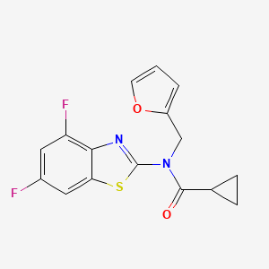 molecular formula C16H12F2N2O2S B2835443 N-(4,6-difluoro-1,3-benzothiazol-2-yl)-N-[(furan-2-yl)methyl]cyclopropanecarboxamide CAS No. 922393-25-7