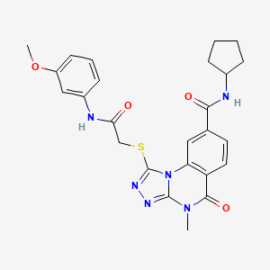 molecular formula C25H26N6O4S B2835467 N-cyclopentyl-1-({[(3-methoxyphenyl)carbamoyl]methyl}sulfanyl)-4-methyl-5-oxo-4H,5H-[1,2,4]triazolo[4,3-a]quinazoline-8-carboxamide CAS No. 1111197-82-0