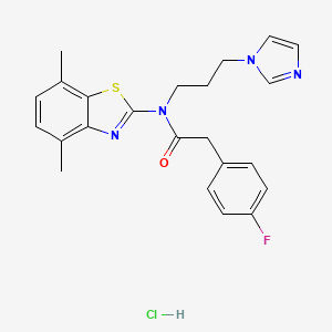 molecular formula C23H24ClFN4OS B2835508 N-(3-(1H-imidazol-1-yl)propyl)-N-(4,7-dimethylbenzo[d]thiazol-2-yl)-2-(4-fluorophenyl)acetamide hydrochloride CAS No. 1215455-57-4