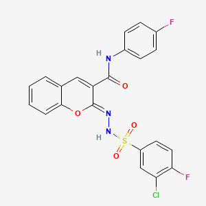molecular formula C22H14ClF2N3O4S B2835540 (2Z)-2-[(3-chloro-4-fluorobenzenesulfonamido)imino]-N-(4-fluorophenyl)-2H-chromene-3-carboxamide CAS No. 866348-09-6