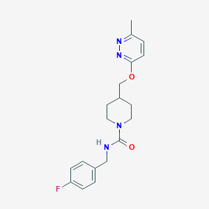 molecular formula C19H23FN4O2 B2835566 N-[(4-fluorophenyl)methyl]-4-{[(6-methylpyridazin-3-yl)oxy]methyl}piperidine-1-carboxamide CAS No. 2379986-77-1