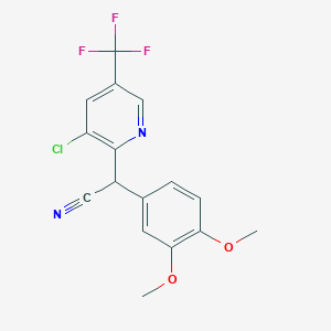 molecular formula C16H12ClF3N2O2 B2835587 2-[3-Chloro-5-(trifluoromethyl)-2-pyridinyl]-2-(3,4-dimethoxyphenyl)acetonitrile CAS No. 338407-18-4