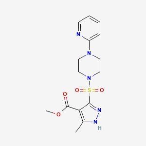 molecular formula C15H19N5O4S B2835591 methyl 3-methyl-5-((4-(pyridin-2-yl)piperazin-1-yl)sulfonyl)-1H-pyrazole-4-carboxylate CAS No. 1322748-12-8