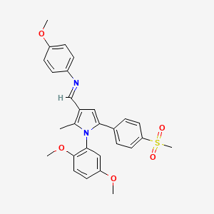 molecular formula C28H28N2O5S B2835626 (1E)-1-[1-(2,5-dimethoxyphenyl)-5-(4-methanesulfonylphenyl)-2-methyl-1H-pyrrol-3-yl]-N-(4-methoxyphenyl)methanimine CAS No. 478032-28-9