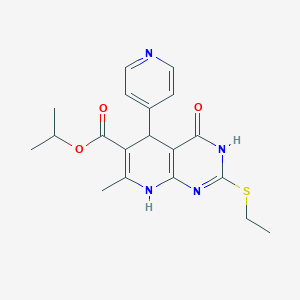 molecular formula C19H22N4O3S B2835643 Isopropyl 2-(ethylthio)-7-methyl-4-oxo-5-(pyridin-4-yl)-3,4,5,8-tetrahydropyrido[2,3-d]pyrimidine-6-carboxylate CAS No. 537046-36-9