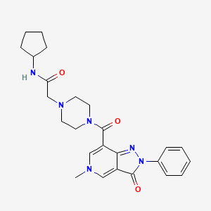 molecular formula C25H30N6O3 B2835651 N-cyclopentyl-2-(4-(5-methyl-3-oxo-2-phenyl-3,5-dihydro-2H-pyrazolo[4,3-c]pyridine-7-carbonyl)piperazin-1-yl)acetamide CAS No. 1040648-12-1