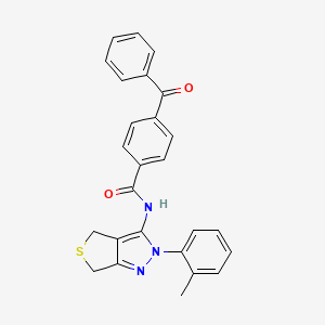 molecular formula C26H21N3O2S B2835704 4-benzoyl-N-[2-(2-methylphenyl)-2H,4H,6H-thieno[3,4-c]pyrazol-3-yl]benzamide 