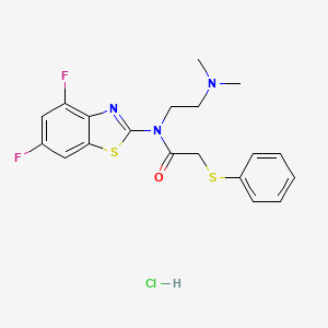 molecular formula C19H20ClF2N3OS2 B2835745 N-(4,6-DIFLUORO-1,3-BENZOTHIAZOL-2-YL)-N-[2-(DIMETHYLAMINO)ETHYL]-2-(PHENYLSULFANYL)ACETAMIDE HYDROCHLORIDE CAS No. 1216732-83-0
