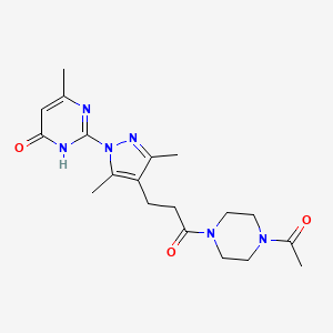 2-(4-(3-(4-acetylpiperazin-1-yl)-3-oxopropyl)-3,5-dimethyl-1H-pyrazol-1-yl)-6-methylpyrimidin-4(3H)-one