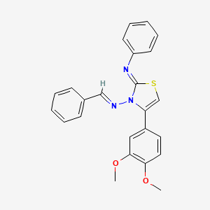 (2Z,NE)-N-benzylidene-4-(3,4-dimethoxyphenyl)-2-(phenylimino)thiazol-3(2H)-amine