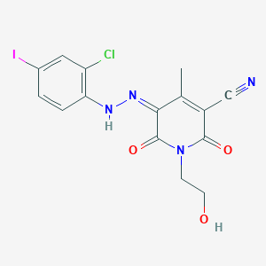 molecular formula C15H12ClIN4O3 B283587 (5Z)-5-[(2-chloro-4-iodophenyl)hydrazinylidene]-1-(2-hydroxyethyl)-4-methyl-2,6-dioxopyridine-3-carbonitrile 