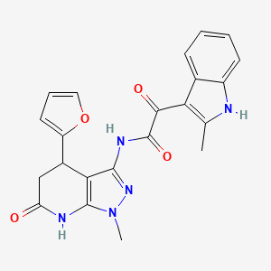 molecular formula C22H19N5O4 B2835878 N-(4-(furan-2-yl)-1-methyl-6-oxo-4,5,6,7-tetrahydro-1H-pyrazolo[3,4-b]pyridin-3-yl)-2-(2-methyl-1H-indol-3-yl)-2-oxoacetamide CAS No. 1203244-69-2