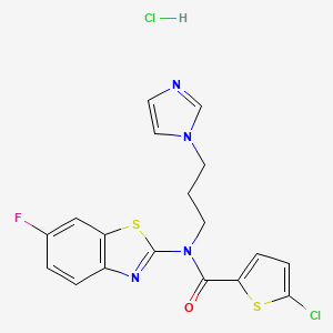 molecular formula C18H15Cl2FN4OS2 B2835912 N-(3-(1H-imidazol-1-yl)propyl)-5-chloro-N-(6-fluorobenzo[d]thiazol-2-yl)thiophene-2-carboxamide hydrochloride CAS No. 1216603-56-3