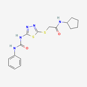 molecular formula C16H19N5O2S2 B2835957 N-cyclopentyl-2-((5-(3-phenylureido)-1,3,4-thiadiazol-2-yl)thio)acetamide CAS No. 898462-53-8