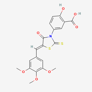 molecular formula C20H17NO7S2 B2835965 2-hydroxy-5-[(5Z)-4-oxo-2-sulfanylidene-5-[(3,4,5-trimethoxyphenyl)methylidene]-1,3-thiazolidin-3-yl]benzoic acid CAS No. 872696-31-6