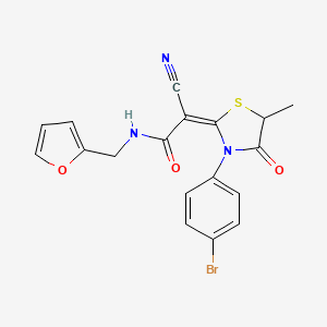 B2835974 (E)-2-(3-(4-bromophenyl)-5-methyl-4-oxothiazolidin-2-ylidene)-2-cyano-N-(furan-2-ylmethyl)acetamide CAS No. 877790-32-4
