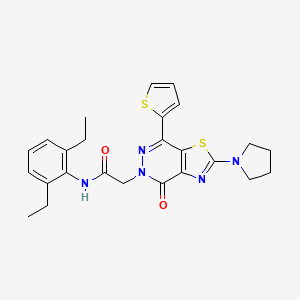 molecular formula C25H27N5O2S2 B2836010 N-(2,6-diethylphenyl)-2-(4-oxo-2-(pyrrolidin-1-yl)-7-(thiophen-2-yl)thiazolo[4,5-d]pyridazin-5(4H)-yl)acetamide CAS No. 1105233-75-7
