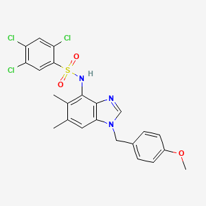 molecular formula C23H20Cl3N3O3S B2836019 2,4,5-trichloro-N-[1-(4-methoxybenzyl)-5,6-dimethyl-1H-1,3-benzimidazol-4-yl]benzenesulfonamide CAS No. 338954-96-4