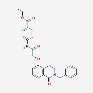 molecular formula C28H28N2O5 B2836026 Ethyl 4-(2-((2-(2-methylbenzyl)-1-oxo-1,2,3,4-tetrahydroisoquinolin-5-yl)oxy)acetamido)benzoate CAS No. 850908-69-9