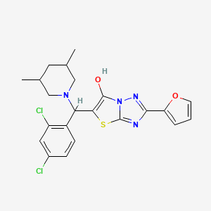 molecular formula C22H22Cl2N4O2S B2836038 5-((2,4-Dichlorophenyl)(3,5-dimethylpiperidin-1-yl)methyl)-2-(furan-2-yl)thiazolo[3,2-b][1,2,4]triazol-6-ol CAS No. 1052557-74-0