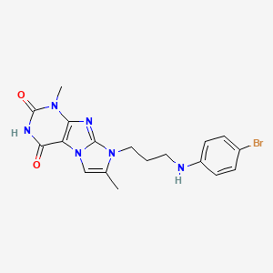 molecular formula C18H19BrN6O2 B2836039 8-(3-((4-bromophenyl)amino)propyl)-1,7-dimethyl-1H-imidazo[2,1-f]purine-2,4(3H,8H)-dione CAS No. 923204-43-7