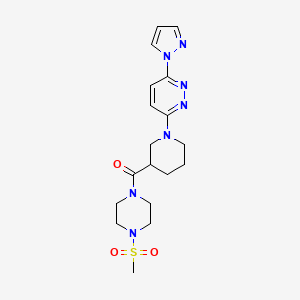 molecular formula C18H25N7O3S B2836052 3-[3-(4-methanesulfonylpiperazine-1-carbonyl)piperidin-1-yl]-6-(1H-pyrazol-1-yl)pyridazine CAS No. 1286698-66-5