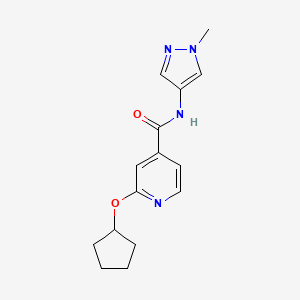 molecular formula C15H18N4O2 B2836076 2-(cyclopentyloxy)-N-(1-methyl-1H-pyrazol-4-yl)isonicotinamide CAS No. 2034244-39-6